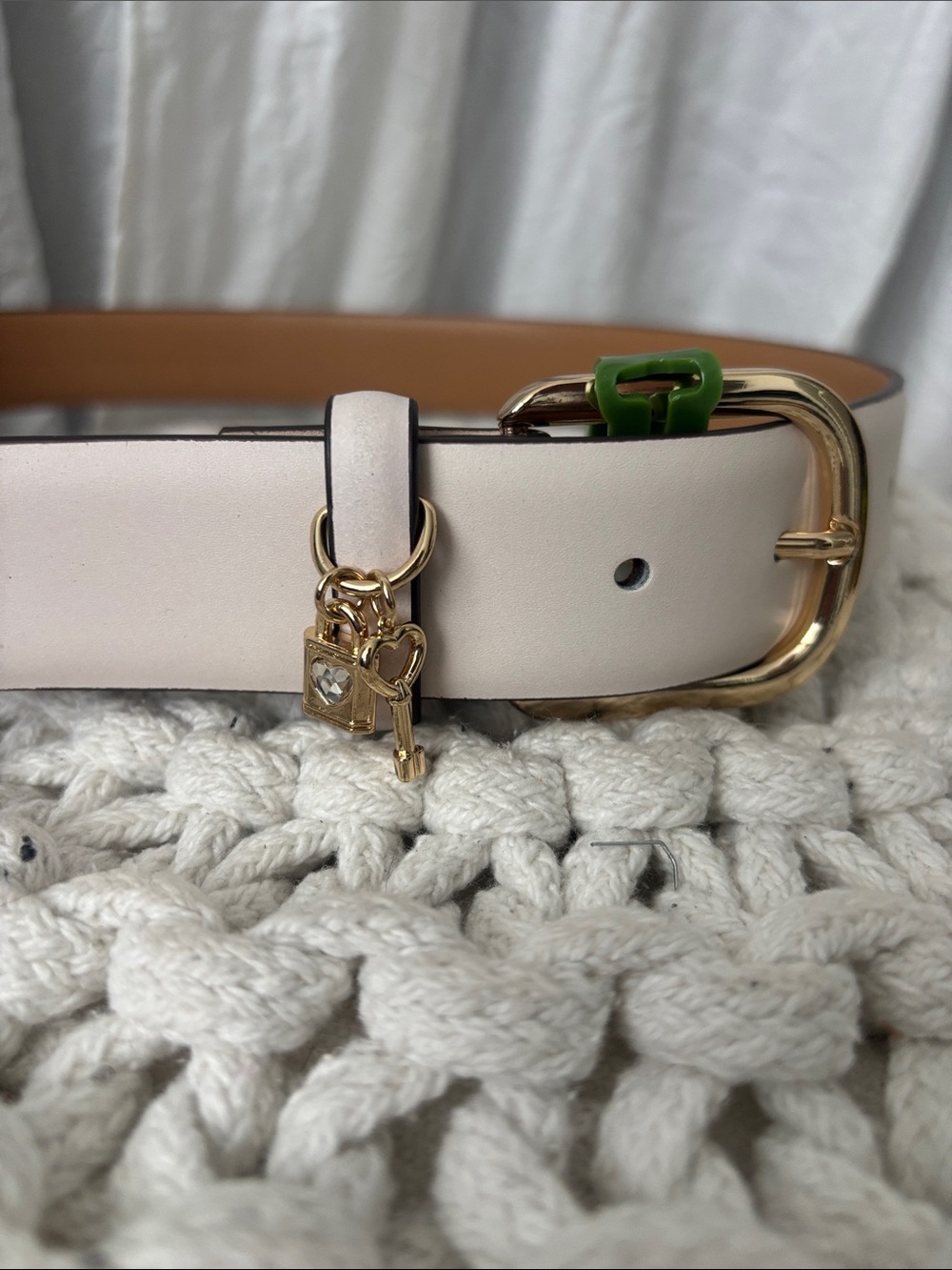 kate spade pale leather belt with gold buckle